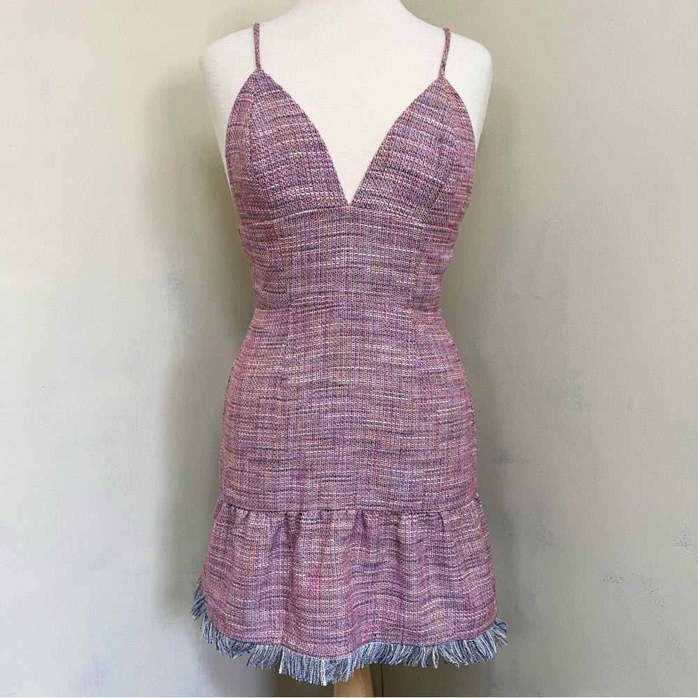 Lovers + Friends Heidi Mini Dress Size S Small Pink Tweed Drop Waist